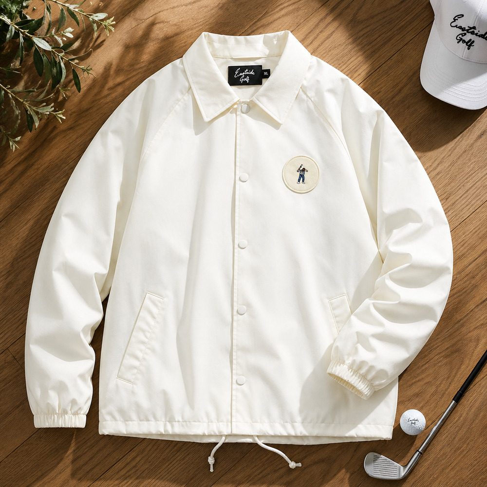 Eastside Golf Men’s White Coach Jacket XL Snap Button Streetwear Water Repellent